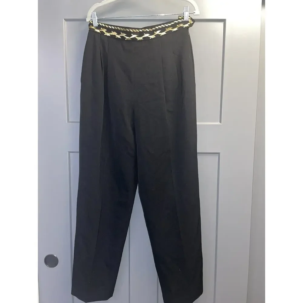 Vintage Adam Douglas X Adrianna Papell Womens Trousers Gold Embroidered Dolphins